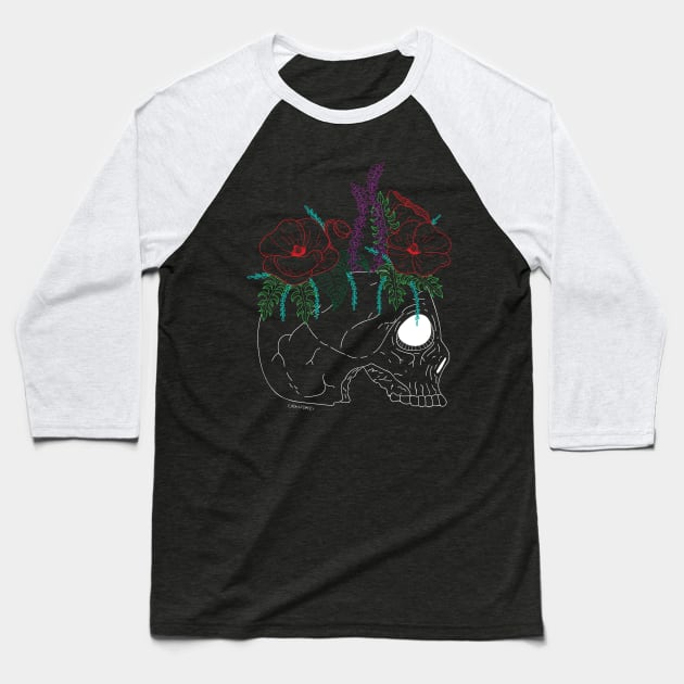 Flower Skull Baseball T-Shirt by Caden Davis Designs